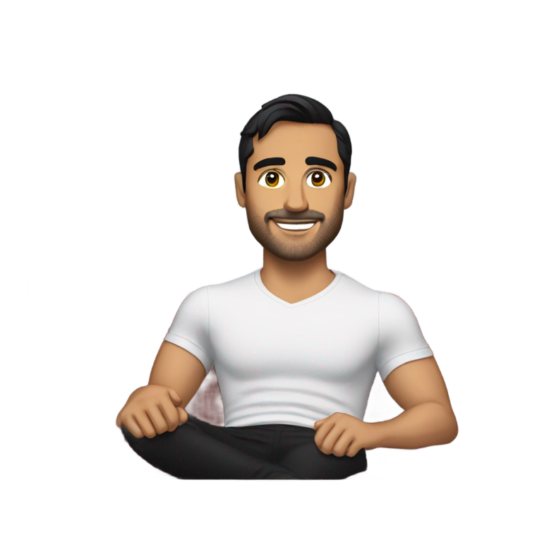genmoji：克里斯·温德洛夫斯基穿着黑色衬衫和红色短裤坐在沙发上
