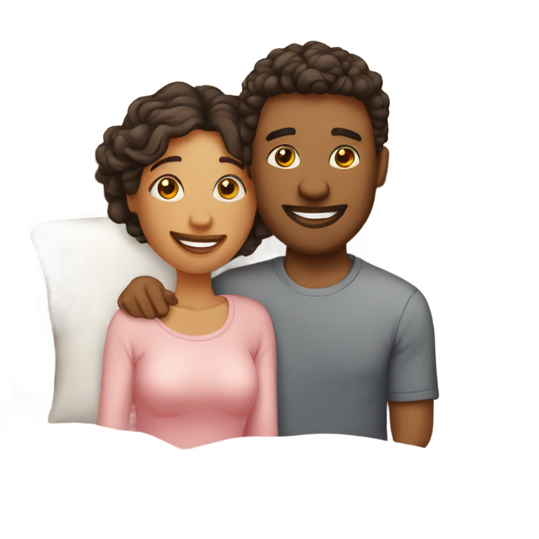 genmoji: Couple sous la couette calin