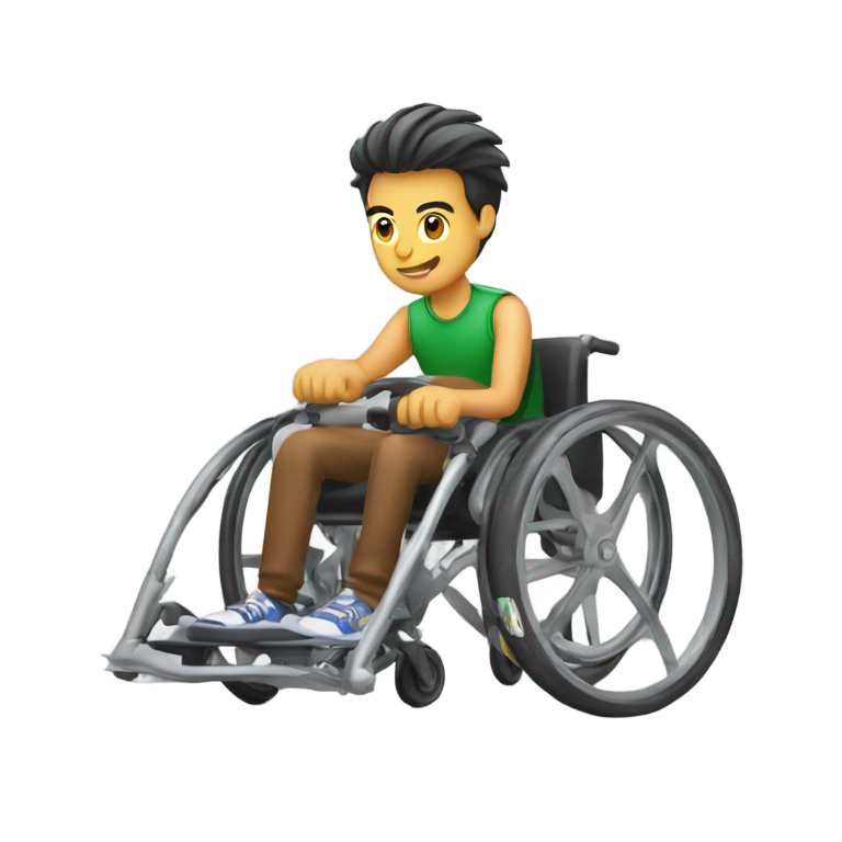 genmoji : Garçon en fauteuil roulant de course