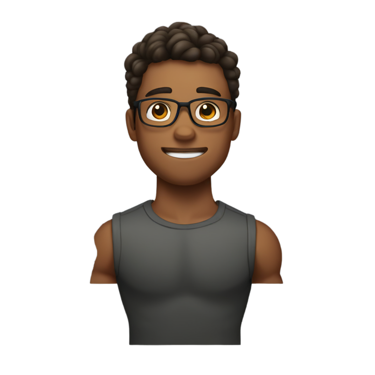 genmoji：20岁肌肉男， biceps和背部肌肉发达，戴眼镜