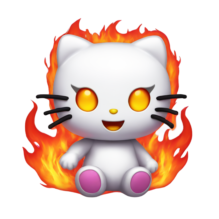 genmoji: Demonic hello kitty with fire