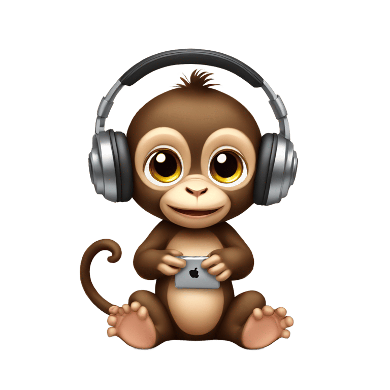 genmoji：婴猴戴着耳机，拿着 iPod