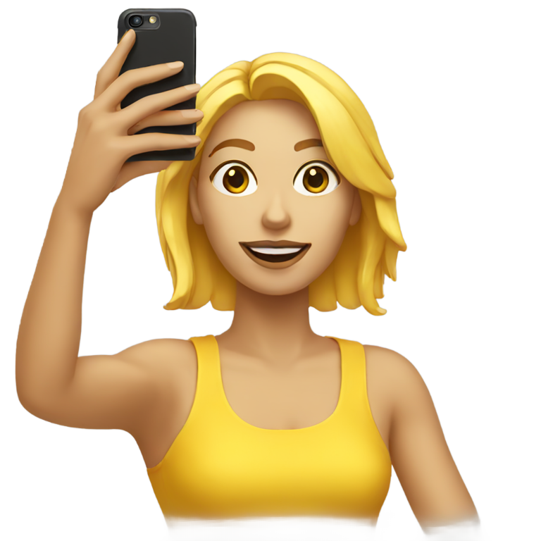 genmoji：黄色女性面孔自拍，周围漂浮着手