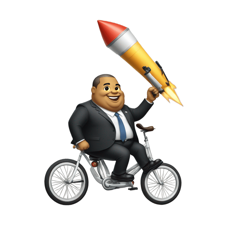 genmoji: Fat Obama riding an unicycle, and holding a rocket launcher