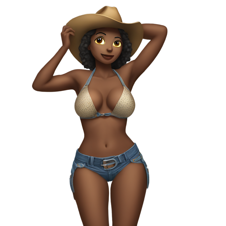 genmoji : Une cowgirl afro-américaine avec de grosses fesses portant un bikini.