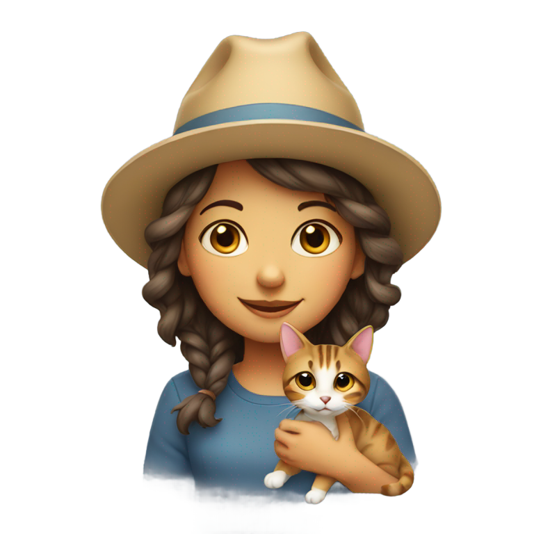 genmoji: A girl with a playful small cat wearing a hat