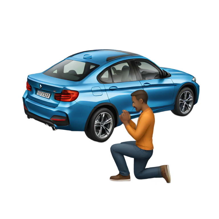 genmoji : Un homme faisant une proposition à une BMW