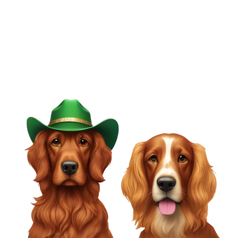 genmoji : Setter irlandais cow-boy et golden avec un collier rose