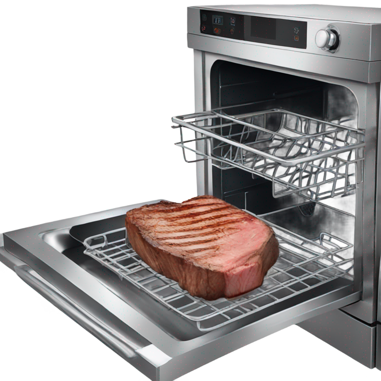 genmoji: A steak cooking in a dishwasher