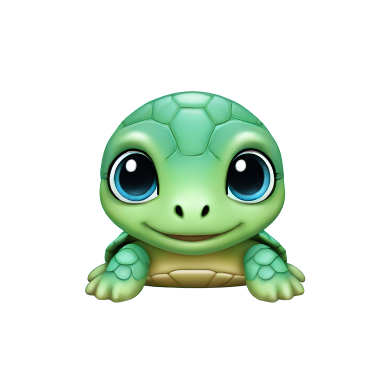 genmoji: Cute baby turtle with heart eyes light blue
