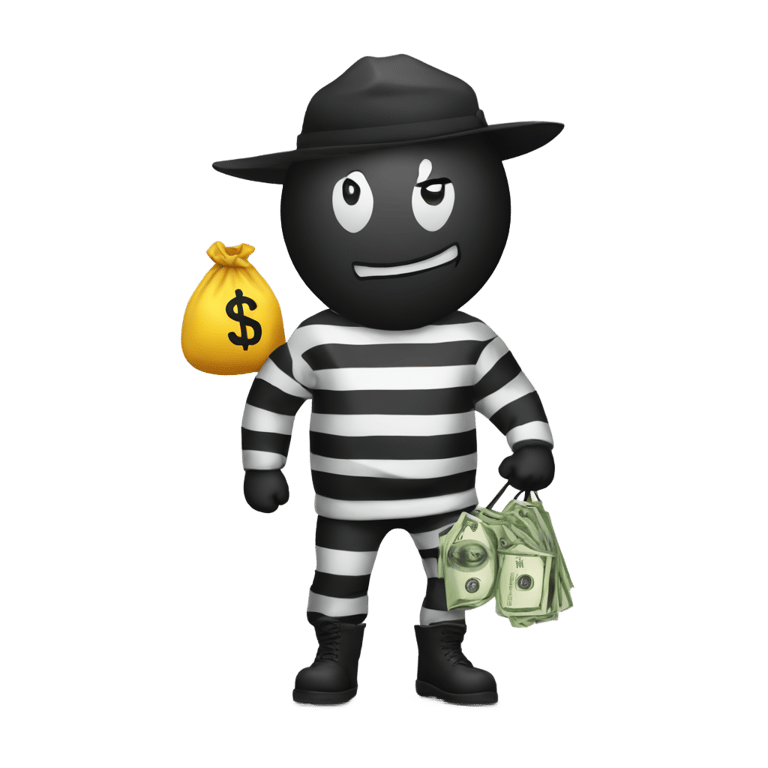 絵文字：A robber with black and white stripes on the shirt with a money bag with a dollar sign on it