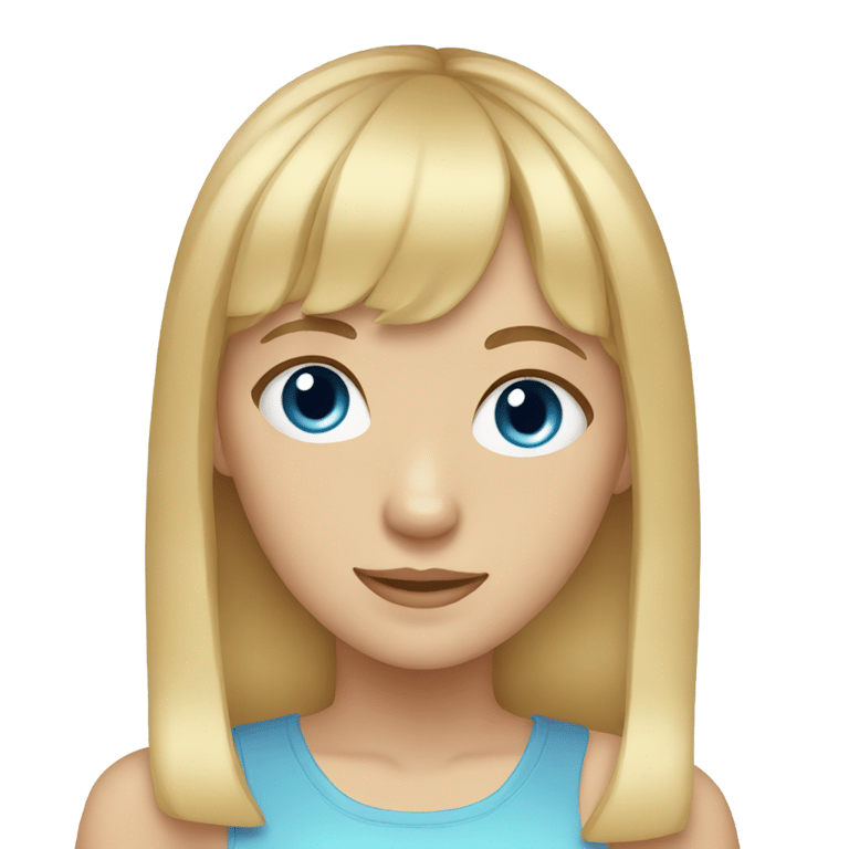 genmoji : Jeune fille blonde avec frange et yeux bleus