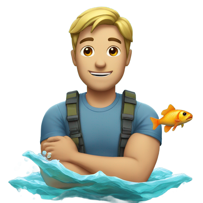 絵文字：クールな男が魚を救う