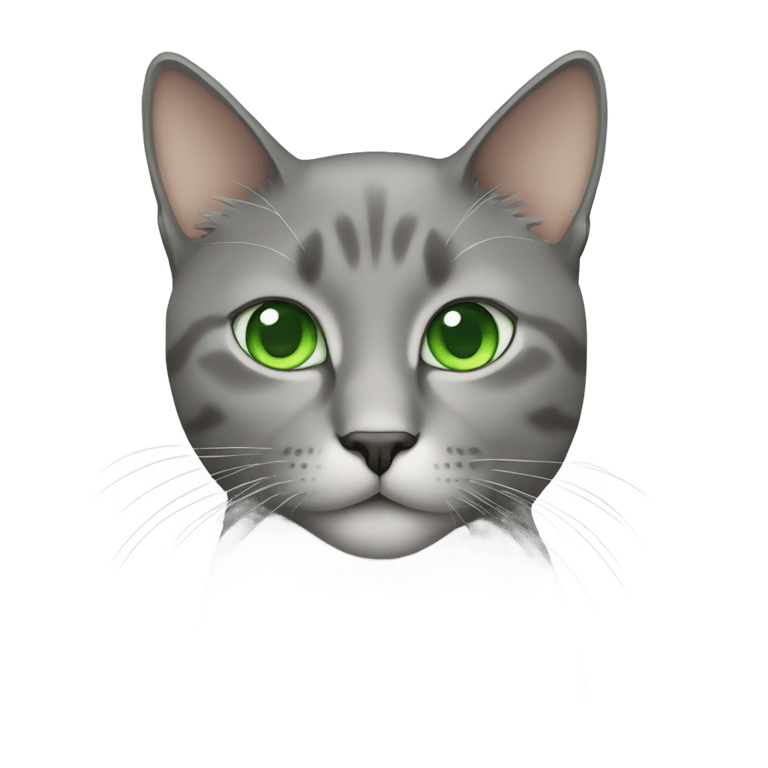 絵文字：gray cat with green eyes, apple emoji style
