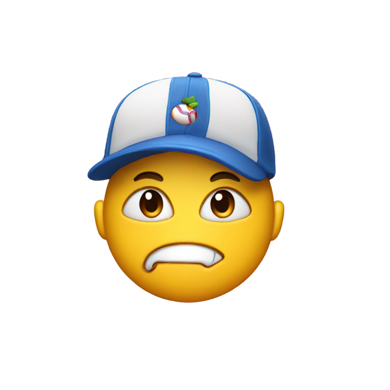 genmoji: Happy face in baseball cap with a beat up face