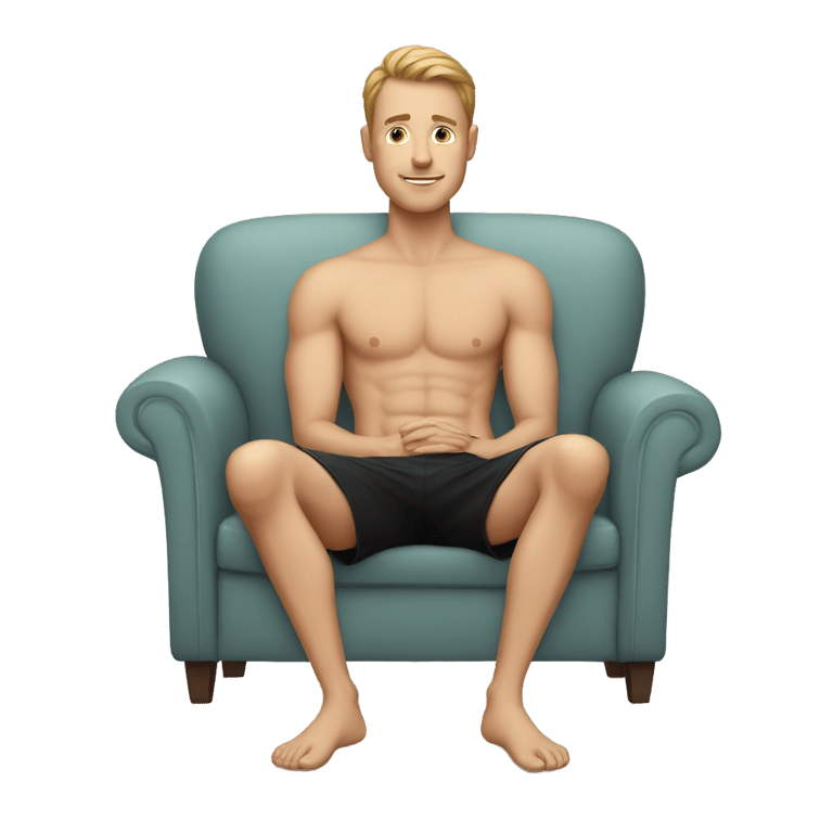 genmoji：white man wearing black shorts sit on couch