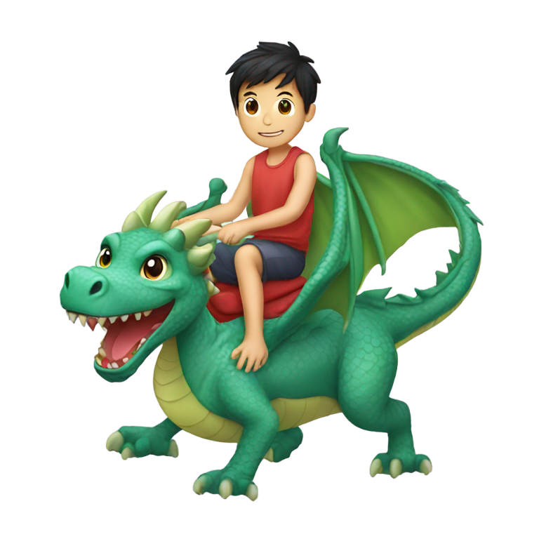 genmoji: boy in pijama riding a dragon