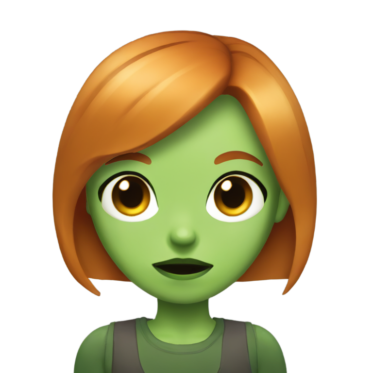 genmoji：短姜发侧刘海的黑眼绿肤僵尸女孩