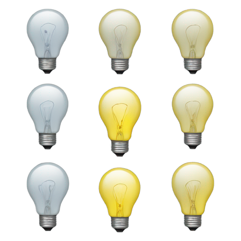 絵文字：A yellow lightbulb in which the left half of the bulb is the surface of the brain.