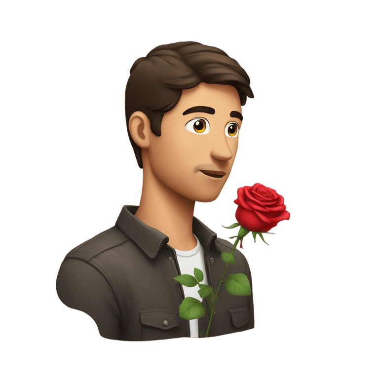 genmoji : A brunette man smelling a rose