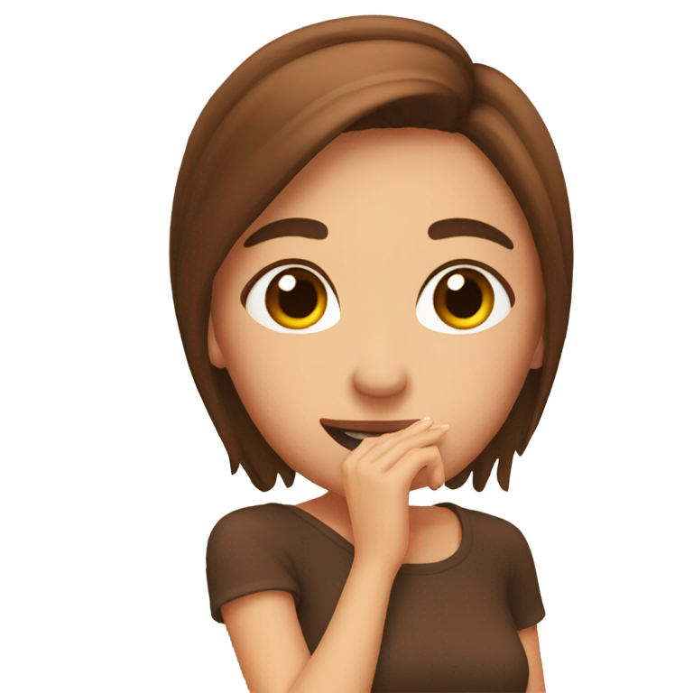 genmoji：棕发女子脸红，双手捂嘴