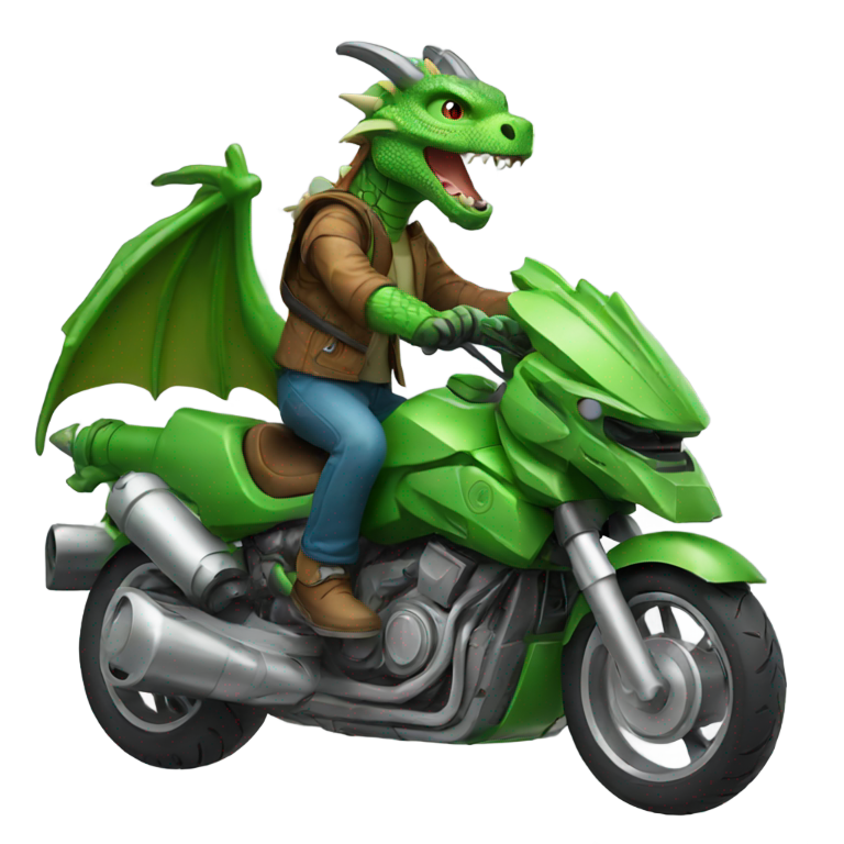 genmoji: A green dragon riding a motor