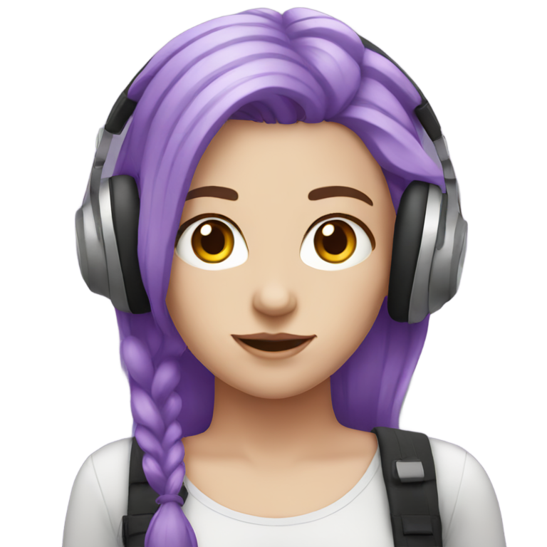 genmoji : Fille blanche aux cheveux violets écoutant de la musique