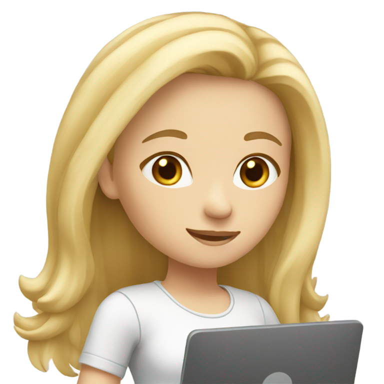genmoji : Une fille tech blanche aux longs cheveux blonds enseignant