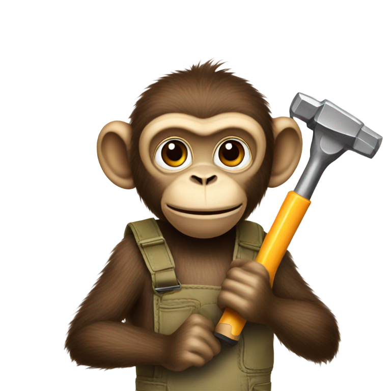 genmoji: monkey with a hammer and screwdriver
