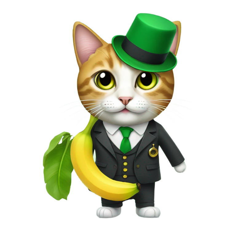 genmoji: Cat wearing a banana and a monocle and green Nike shoes