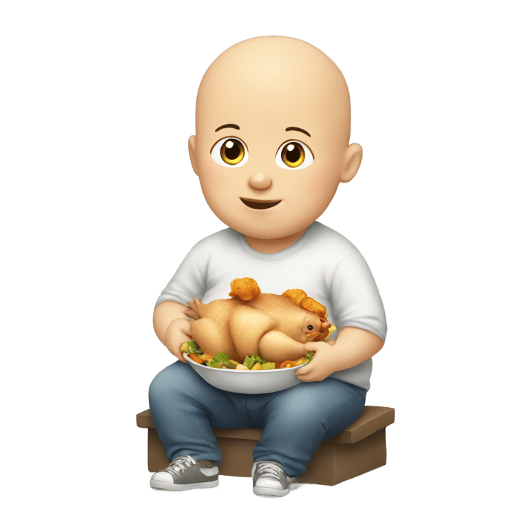 genmoji : Fat bald kid eating chicken