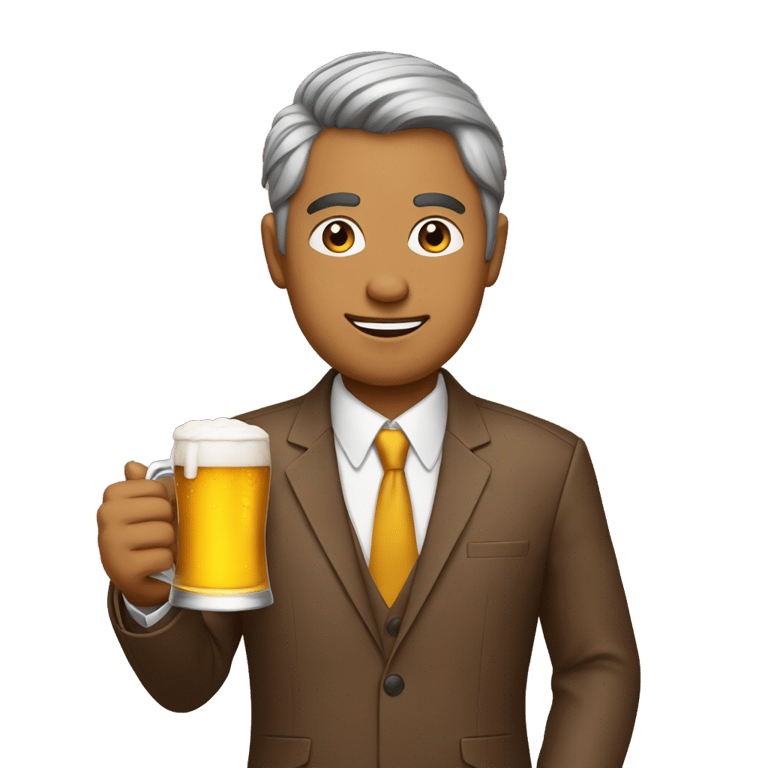 絵文字：茶色のスーツジャケットを着たインド人がビールを飲んでいます。