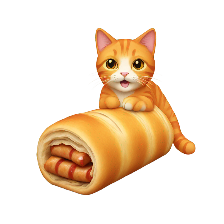 genmoji: Orange cat in a sausage roll