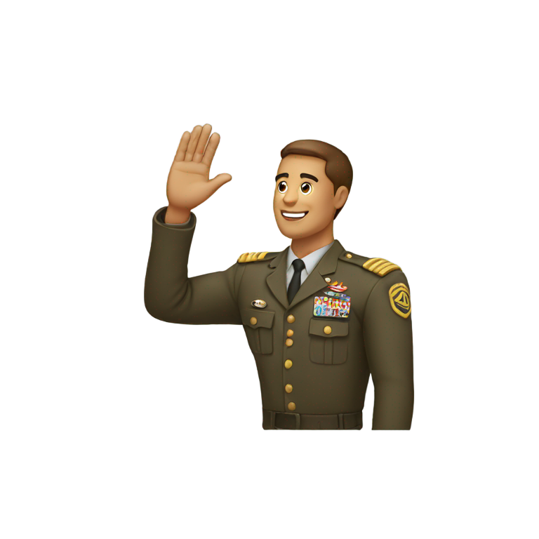 genmoji: Man holding hand up in salute. Above head angled. Man is in frame.