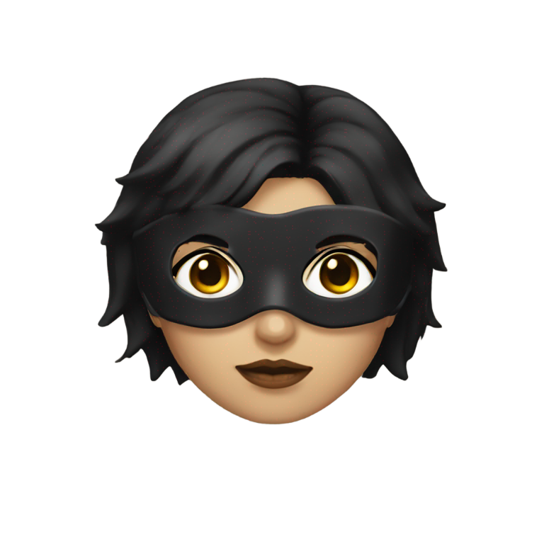 絵文字：黒髪の女性、 Batman のような黒いアイマスクを着用