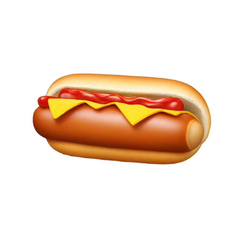 genmoji : Ketchup sur de l'argent, fourré dans un pain à hot-dog