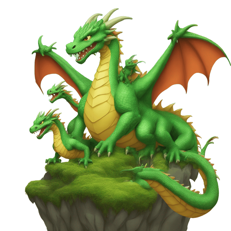 絵文字：A huge boss dragon and some baby dragons climbing on the huge boss dragon