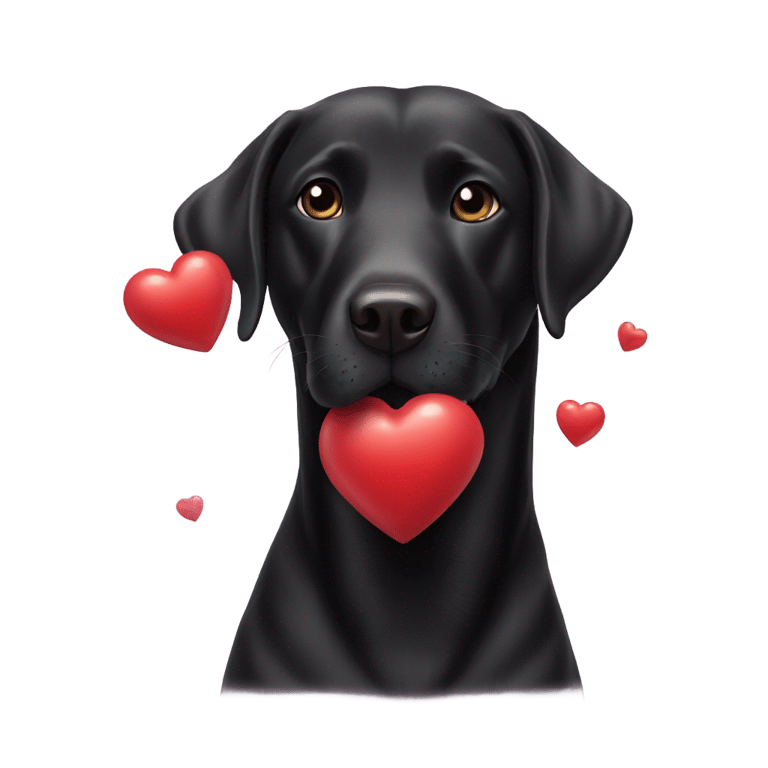 genmoji：一只黑色拉布拉多犬吹口心。