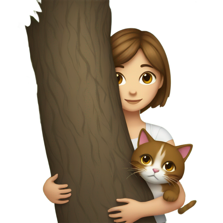 genmoji : Fille aux cheveux bruns embrassant un chat couleur d'arbre