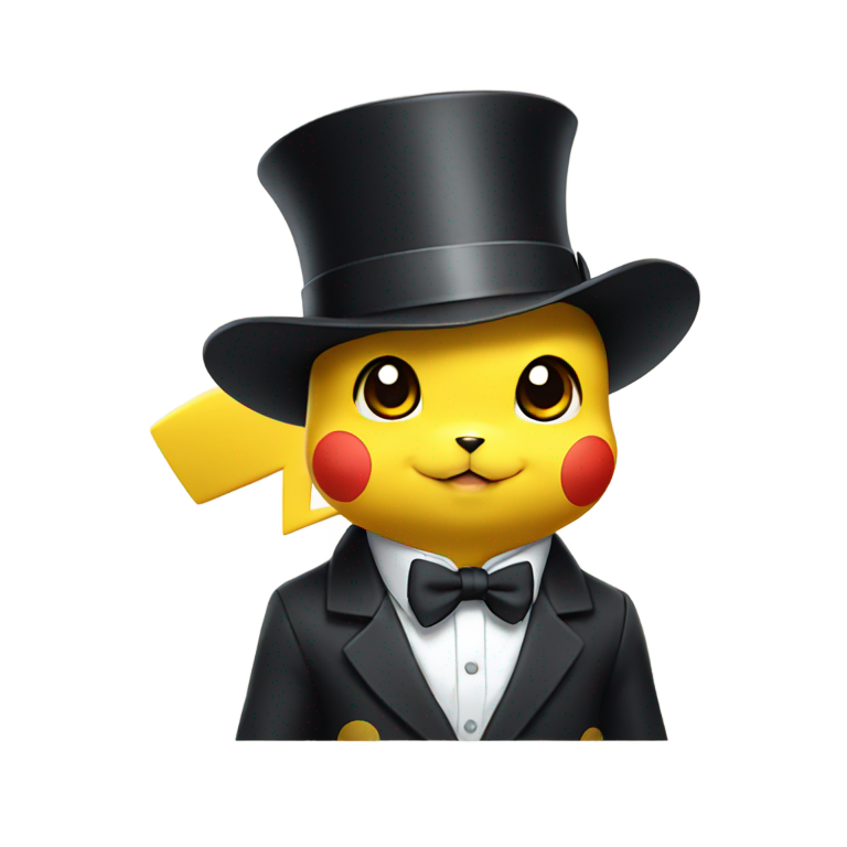 genmoji: A Pikachu from Pokemon wearing a top hat