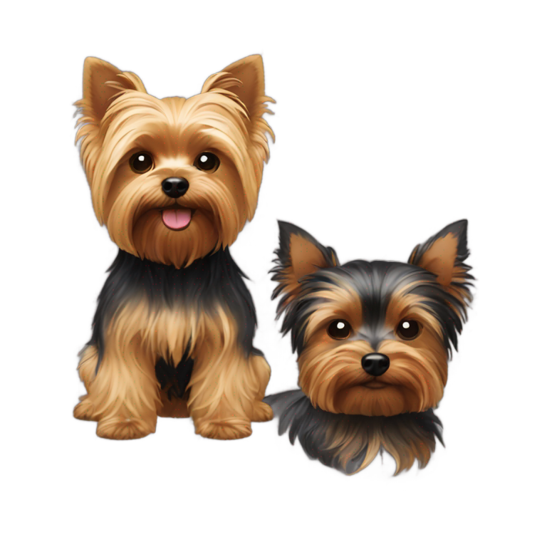 genmoji : Un yorkshire terrier doré et un yorkshire terrier marron et noir