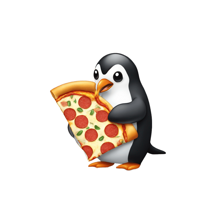 絵文字：Penguin eating pizza