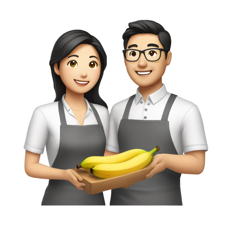 genmoji：亚洲情侣一起烤香蕉面包