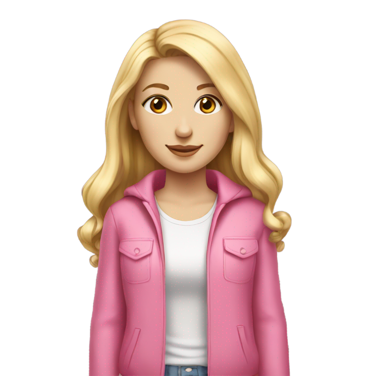 genmoji : Une fille blonde en vêtements roses en train de peindre