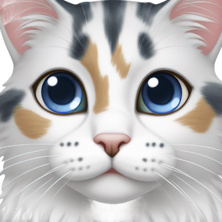genmoji : white calico cat with grey head and different eyes — the right hazel eye and the left blue eye