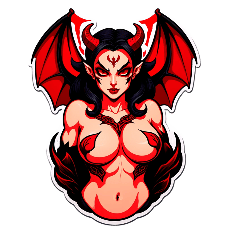 絵文字：Succubus, curvaceous, abs, muscular, sexy, lactating breasts, uterus tattoo