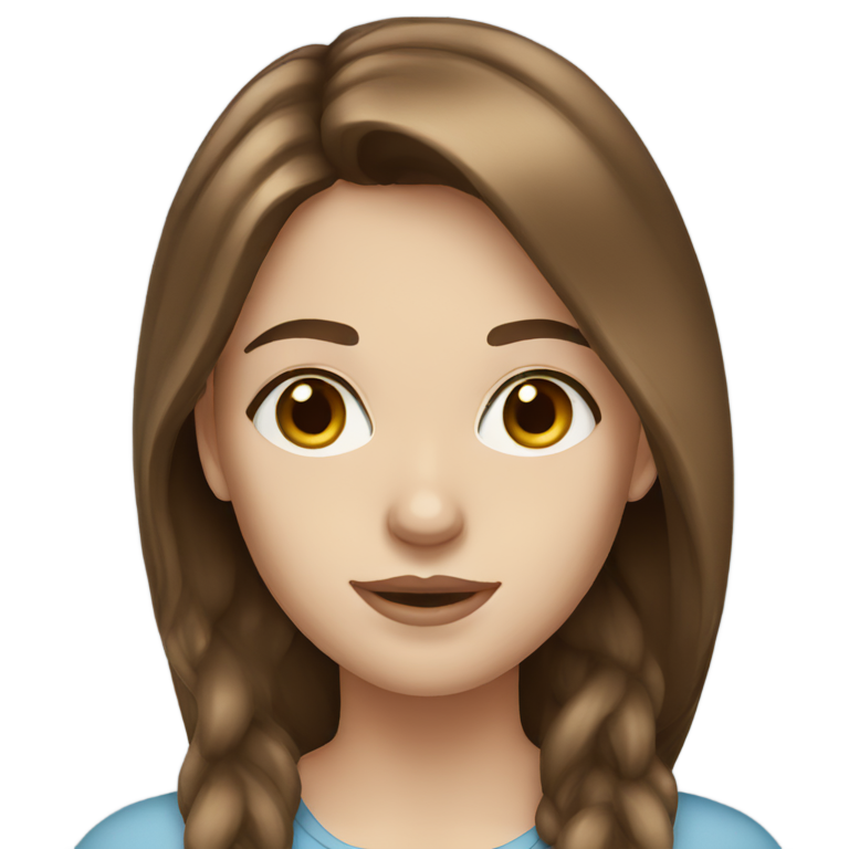genmoji: White woman; long brown hair; light blue eyes