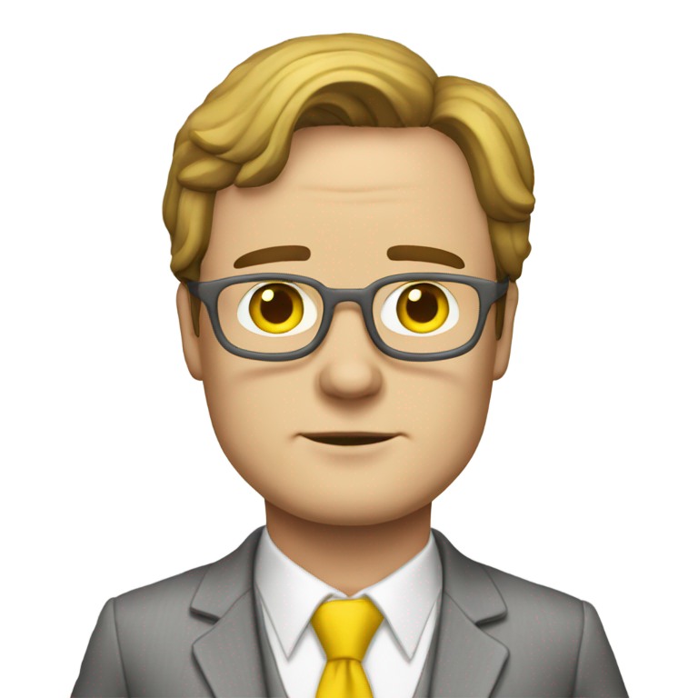 genmoji：德怀特·施鲁特穿着标志性的灰黄色西装