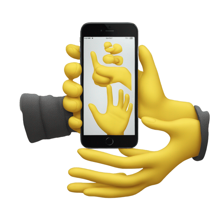 genmoji : Une main jaune tenant un iPhone