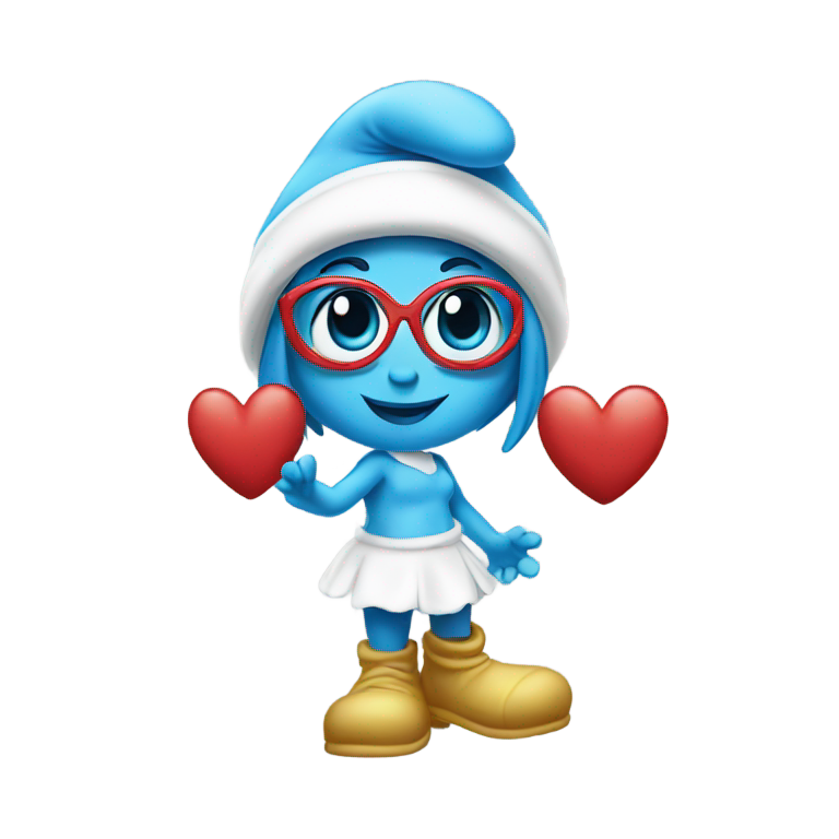 genmoji: Smurfette that makes a hand heart